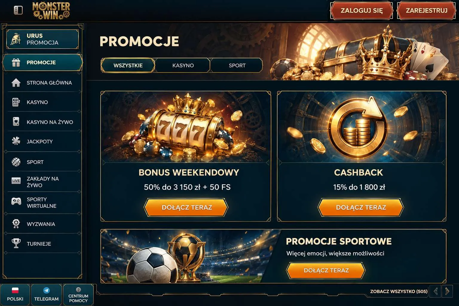 Cashback, weekend i promocje sportowe w Monsterwin